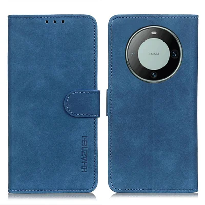 KHAZNEH For Huawei Mate 60 Supporting Stand Cell Phone Case Retro Texture PU Leather Wallet Phone Cover - Blue
