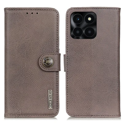 KHAZNEH Anti-drop Phone Cover for Honor X6a 4G Cowhide Texture PU Leather Stand Wallet Case - Khaki
