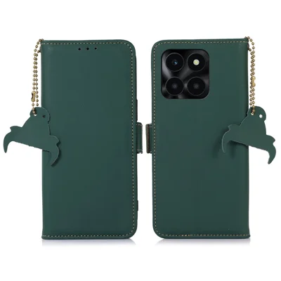 For Honor X6a 4G Echtleder-Smartphone-Hülle RFID-blockierend Geldbörse, seidiges Gefühl Ständer-Cover - Grün