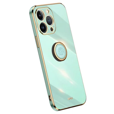 XINLI Voor iPhone 15 Pro Max Antivalt Ring Kickstand Hoesje Gegalvaniseerd TPU Cover - Cyaan