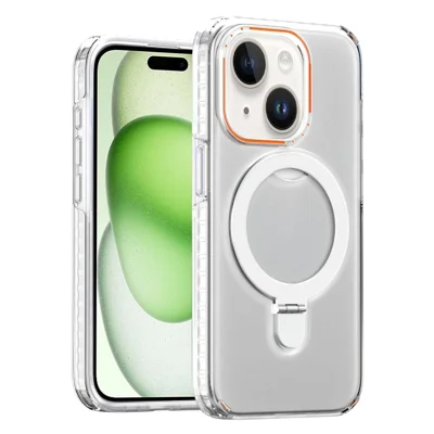 Detachable PC+TPU Slim Case for iPhone 15 Plus Anti-Scratch Kickstand Phone Cover Compatible with MagSafe - White