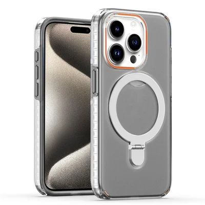 Kickstand Slim Case till iPhone 15 Pro, avtagbar PC+TPU, stötsäker mobilskal med stöd för MagSafe – Svart