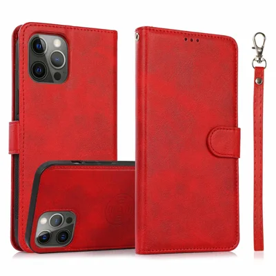 For iPhone 15 Pro Max Magnetic Absorption Detachable Phone Case PU Leather Stand Wallet Cover - Red