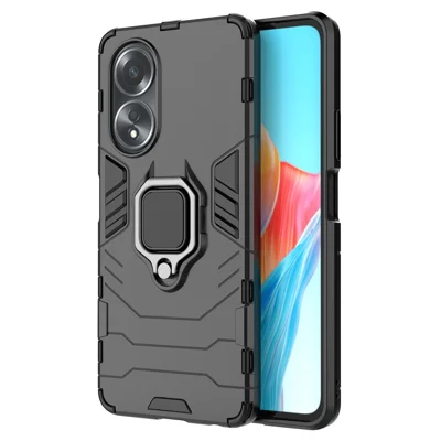 Custodia protettiva per Oppo A58 4G, protezione da caduta TPU+PC Anello di supporto Kickstand Cover per telefono - Nero