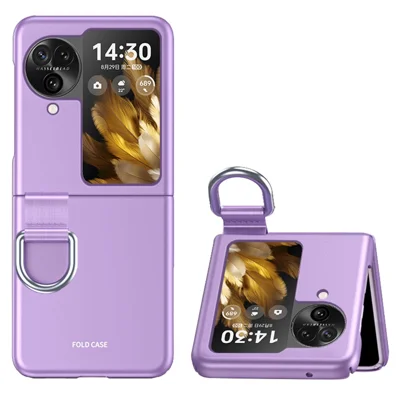 Anti-Drop Hard PC Phone Case for Oppo Find N3 Flip 5G Ring Finger Holder Shockproof Cover - Purple