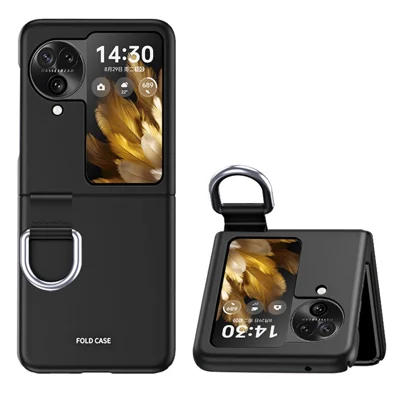 Anti-Drop Hard PC Phone Case for Oppo Find N3 Flip 5G Ring Finger Holder Shockproof Cover - Black