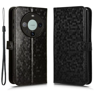 For Huawei Mate 60 Pro PU Leather Anti-drop Phone Case Imprinted Wallet Stand Cover - Black