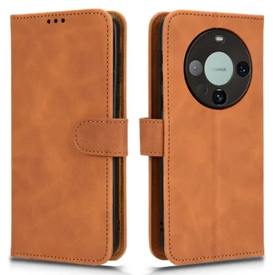 For Huawei Mate 60 PU Leather Wallet Stand Case Skin-touch Drop Protection Phone Cover - Brown