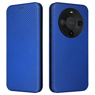 For Huawei Mate 60 Carbon Fiber Texture Card Holder Phone Case Leather Stand Anti-fall Cover - Blue