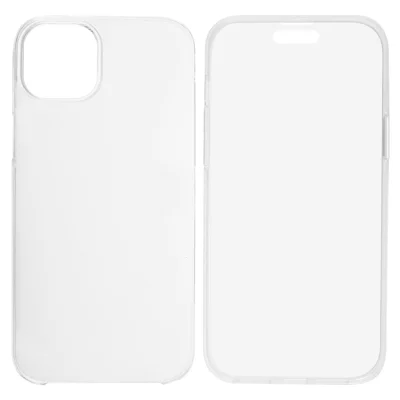 For iPhone 15 Clear Case TPU Frame+Acrylic Back+PET Screen Protector Phone Cover