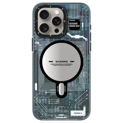 YOUNGKIT For iPhone 15 Pro Max Soft TPU Phone Case Compatible with MagSafe Metal Lens Frame IMD Phone Cover - Grey