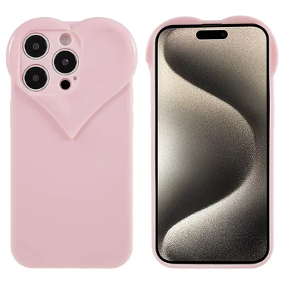 Telefoonhoesje voor iPhone 15 Pro Max met Hartvormige Camerabeschermer - Antivingerafdruk TPU Hoes - Roze