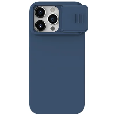 NILLKIN For iPhone 15 Pro Max Slide Camera Protection Phone Cover Liquid Silicone + PC Back Case - Midnight Blue