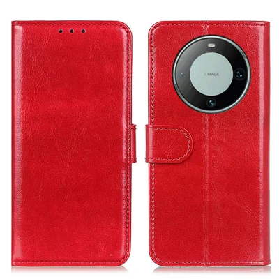 For Huawei Mate 60 PU Leather Wallet Phone Case Crazy Horse Texture Stand Cover - Red