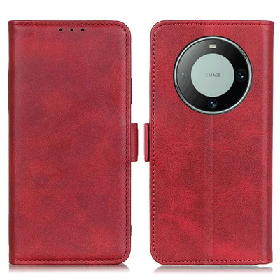 Für Huawei Mate 60 Rindsleder-Textur Handyhülle PU-Leder Geldbörse Ständer Kratzfeste Hülle - Rot