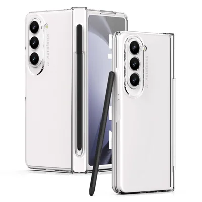 For Samsung Galaxy Z Fold5 5G PC Phone Case Anti-drop Cover with Tempered Glass Screen Film and Stylus - Transparent