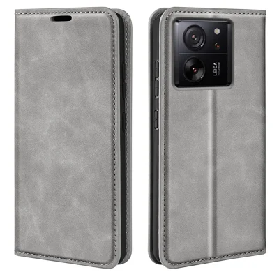 Für Xiaomi 13T / 13T Pro Slim-Fit TPU + PU-Leder-Handyhülle Hautgefühl-Brieftasche Ständer Anti-Drop-Hülle - Grau