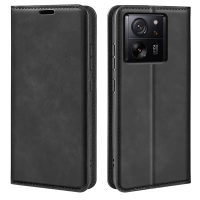 Für Xiaomi 13T / 13T Pro Schlanke TPU + PU-Leder-Handyhülle Hautgefühl Brieftasche Ständer Anti-Rutsch-Hülle - Schwarz