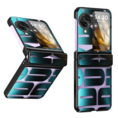For Oppo Find N3 Flip 5G Electroplating Folding Phone Case Hard PC Phone Cover with Hinge Protection - Black