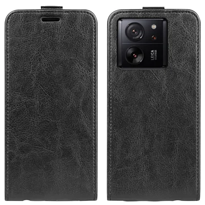 For Xiaomi 13T / 13T Pro / Redmi K60 Ultra Vertical Flip Card Holder Phone Shell Crazy Horse Texture Cover Leather Case - Black
