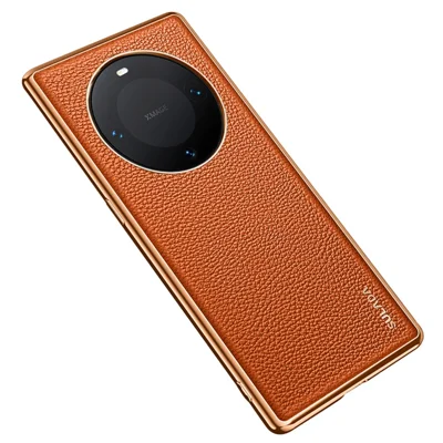 SULADA för Huawei Mate 60 Pro+ / 60 Pro Litchistruktur Mobilskal av PU-läder+PC+TPU Antislagskal - Orange