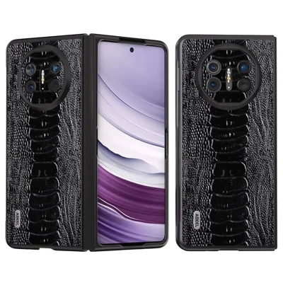 ABEEL For Huawei Mate X5 Case Crocodile Texture Genuine Cow Leather+TPU+PC Phone Cover - Black