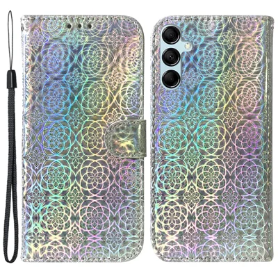 For Samsung Galaxy M34 5G / F34 5G Dazzling Flower Pattern PU Leather Wallet Stand Cover Phone Case - Grey