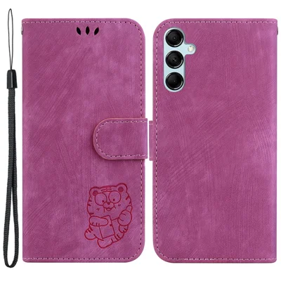 For Samsung Galaxy M34 5G / F34 5G Wallet Stand Leather Case Cute Tiger Imprint Phone Cover - Rose