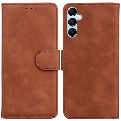 For Samsung Galaxy M34 5G / F34 5G Solid Color Wallet Phone Case PU Leather Stand Cover - Brown