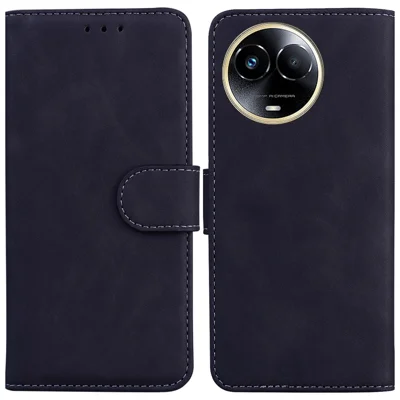 For Realme 11x 5G / 11 5G (Global) PU Leather Wallet Stand Case Solid Color Anti-fall Phone Cover - Black
