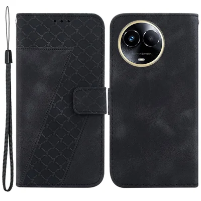 PU Leather Phone Case for Realme 11x 5G / 11 5G (Global) , 7-Shape Imprinted Wallet Stand Phone Cover - Black