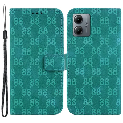 For Motorola Moto G14 4G Leather Wallet Stand Case Double 8-Shape Imprint Anti-shock Phone Cover - Green