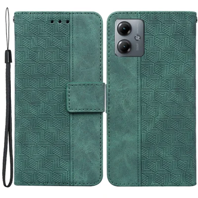 Custodia in Pelle PU per Motorola Moto G14 4G, Custodia Portafoglio con Supporto per Telefono con Stampa Geometrica - Verde