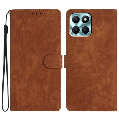 For Honor X6a 4G Case Skin-touch Leather Cover Wallet Stand Solid Color Phone Shell - Brown