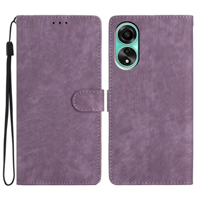For Oppo A38 4G Case Skin-touch Leather Wallet Cover Solid Color Phone Shell - Purple