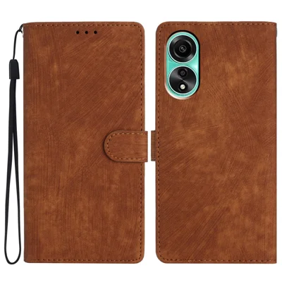 Étui pour Oppo A78 4G Couleur Unie Toucher Peau Support Téléphone Portefeuille en Cuir - Marron