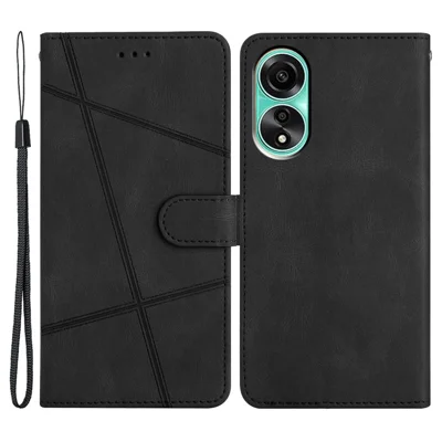 Per Oppo A58 4G Leather Wallet Phone Cover Crazy Horse Texture Imprinted Lines Stand Case - Nero