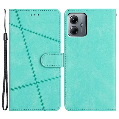 For Motorola Moto G14 4G Stand Wallet Phone Leather Case Crazy Horse Texture Imprinted Lines Cover - Green