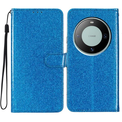 For Huawei Mate 60 Glitter PU Leather Case Anti-scratch Wallet Stand Phone Cover - Blue