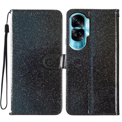 For Honor 90 Lite 5G / X50i 5G Case Stand Glittery PU Leather Protective Phone Cover with Wallet - Black