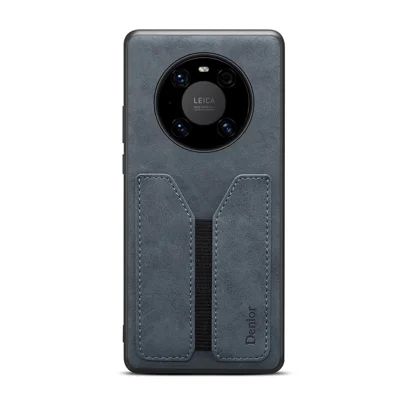 DENIOR For Huawei Mate 60 Pro / 60 Pro+ Case Elastic Card Holder PU Leather Coated TPU+PC Phone Cover - Grey