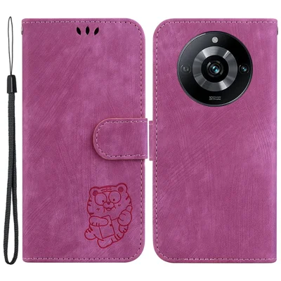 For Realme 11 Pro 5G / 11 Pro+ 5G / Narzo 60 Pro 5G Case Tiger Imprint PU Leather Phone Cover - Rose