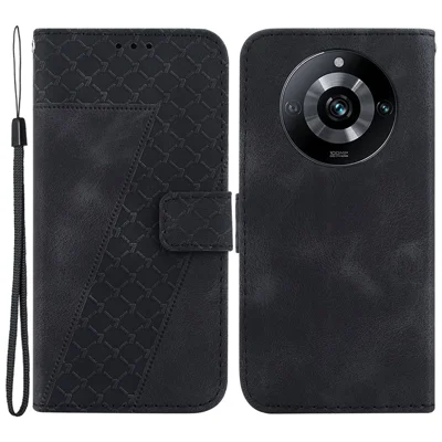 Obudowa na Realme 11 Pro 5G / 11 Pro+ 5G / Narzo 60 Pro 5G, pokrowiec z syntetycznej skóry PU z nadrukiem w kształcie 7 - Czarny