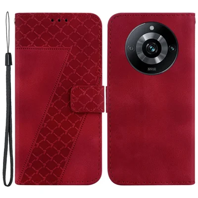 For Realme 11 Pro 5G / 11 Pro+ 5G / Narzo 60 Pro 5G Case PU Leather 7-Shape Imprinted Phone Cover - Red