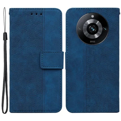 Phone Cover for Realme 11 Pro 5G / 11 Pro+ 5G / Narzo 60 Pro 5G Case Geometry Imprinted Leather Shell - Blue