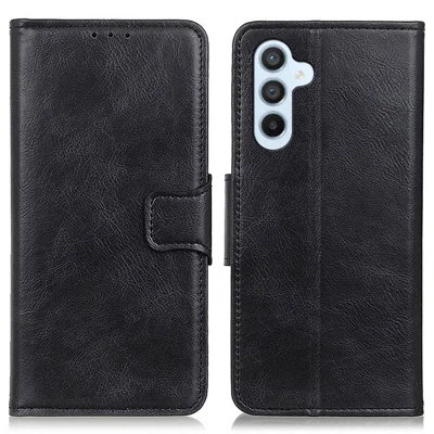 For Samsung Galaxy A05s 4G Case PU Leather Case Crazy Horse Texture Wallet Stand Phone Cover - Black