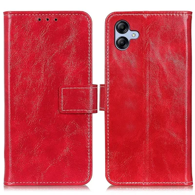 Leather Phone Shell for Samsung Galaxy A05 4G Case Crazy Horse Texture Phone Cover - Red