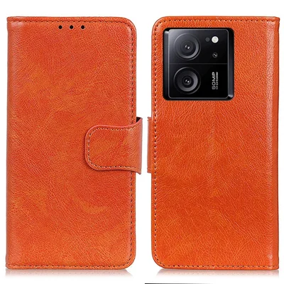 For Xiaomi Redmi K60 Ultra / 13T / 13T Pro Case Nappa Texture Split Leather+TPU Phone Cover - Orange