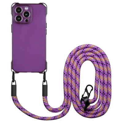 For iPhone 14 Pro Case Four Corners Drop Protection TPU Shell Cover with Hanging Rope - Purple