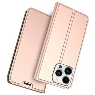 For iPhone 15 Pro Case PU Leather Phone Shell Card Holder Phone Cover - Rose Gold